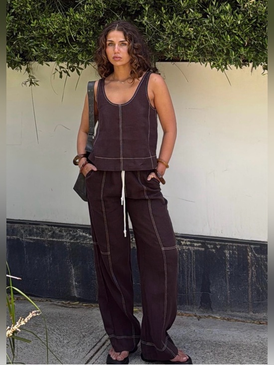 CHALME Australia Pants - CHALME Australia Linen Blend Relaxed Leg Pant